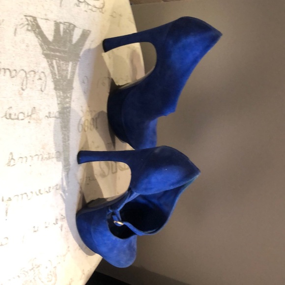 Blue ysl saint laurent platform suede heels 38.5 - Picture 3 of 3